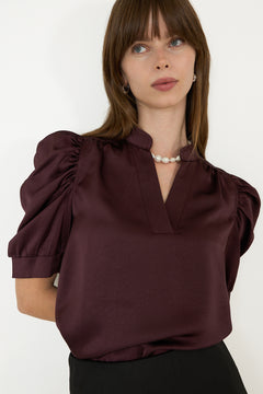 Roella Heavy Sateen Blouse - Burgundy