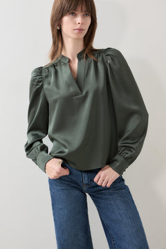 Rosslyn Heavy Sateen Blouse - Deep Green