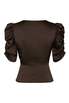 Benua Heavy Sateen Blouse - Dark Brown