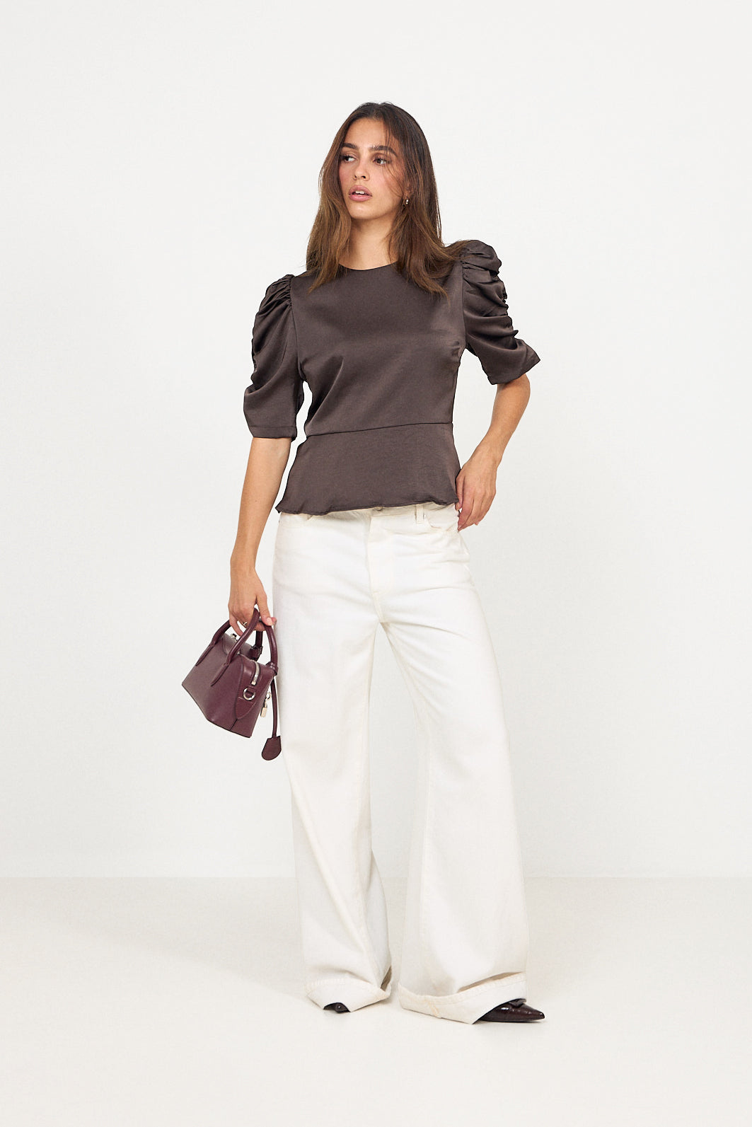 Benua Heavy Sateen Blouse - Dark Brown