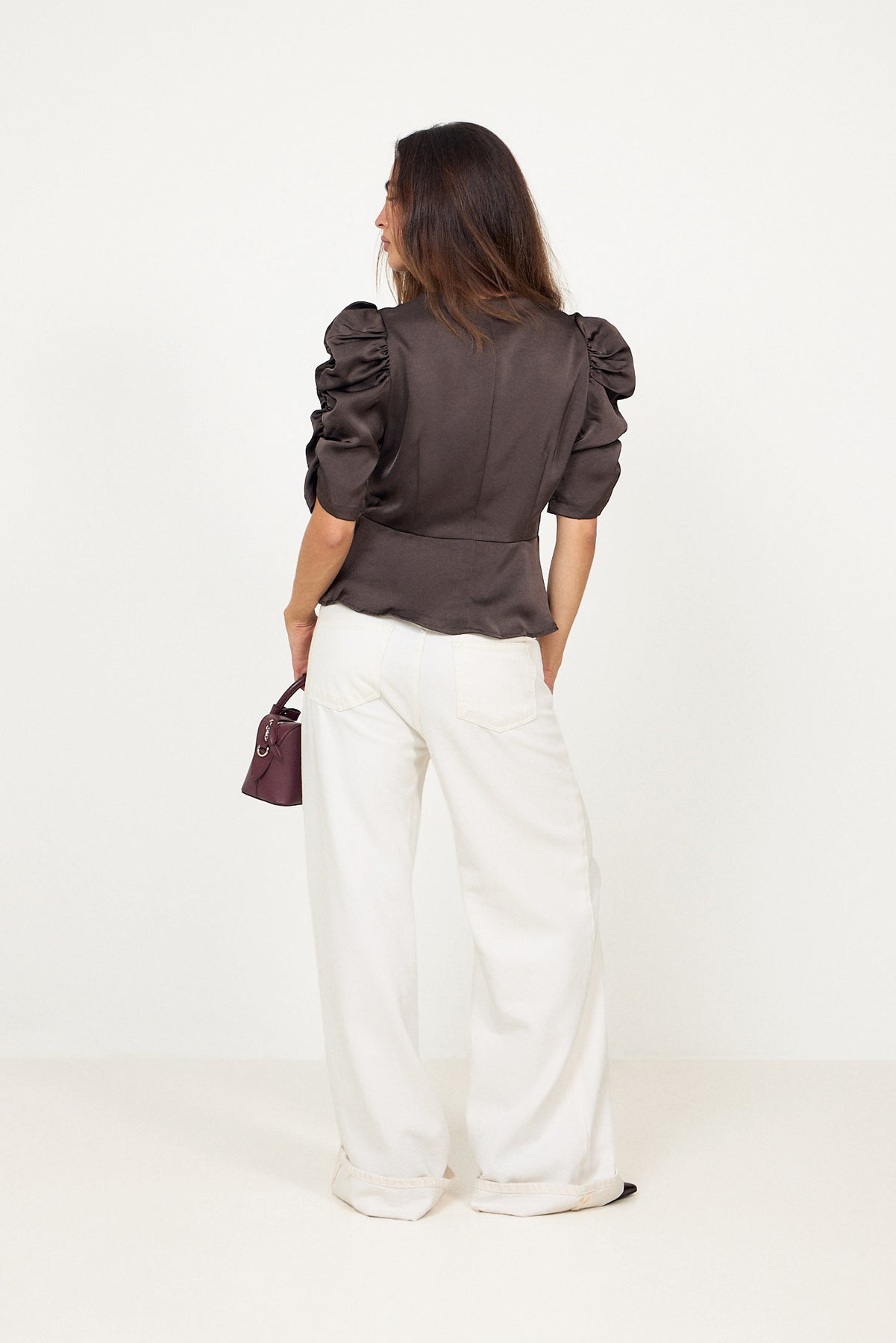 Benua Heavy Sateen Blouse - Dark Brown