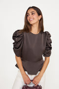 Benua Heavy Sateen Blouse - Dark Brown
