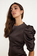 Benua Heavy Sateen Blouse - Dark Brown