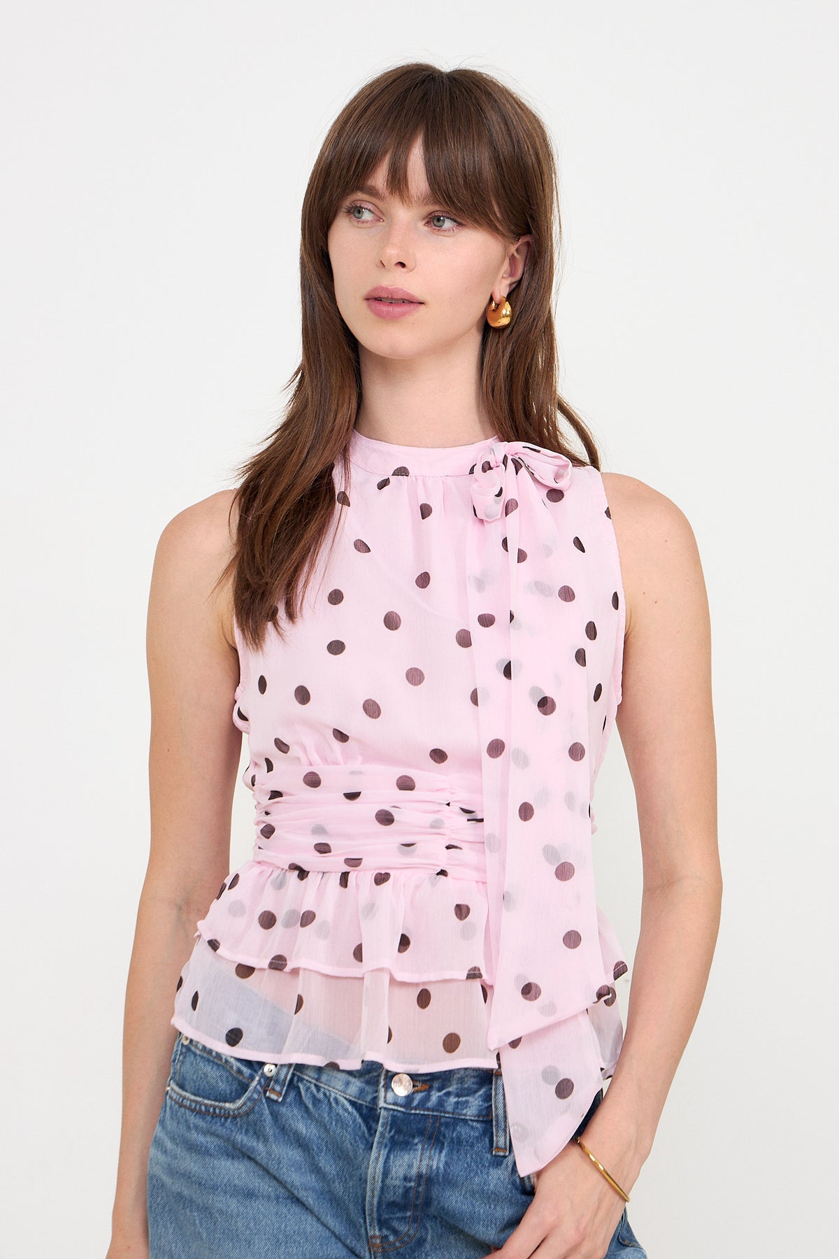 Ansol Big Dot Top - Light Pink
