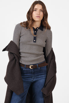 Marte Ls Mini Stripe Polo - Navy