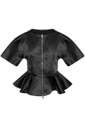 Duchesse Satin Peplum Zip Blouse - Black
