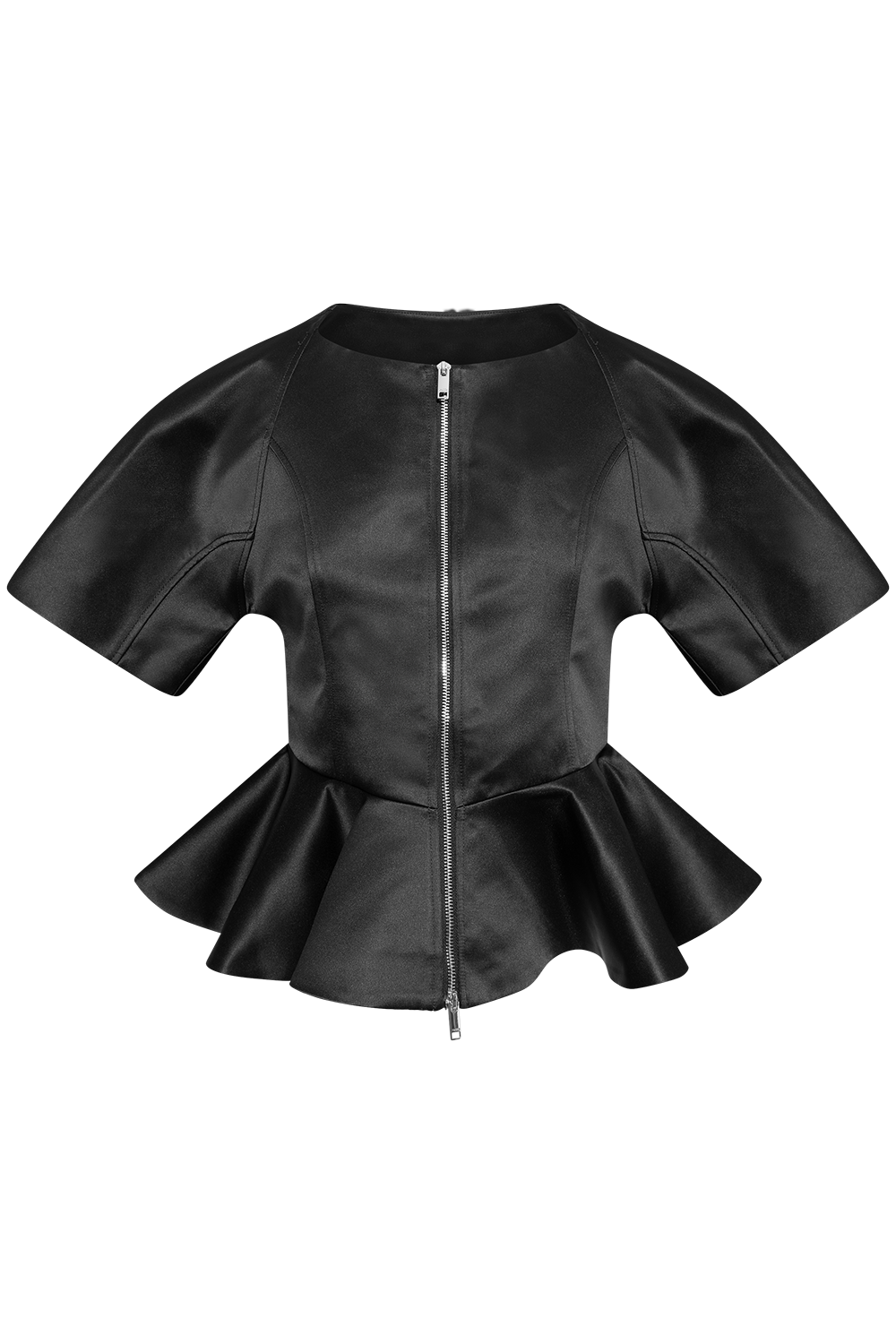 Duchesse Satin Peplum Zip Blouse - Black
