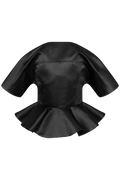 Duchesse Satin Peplum Zip Blouse - Black