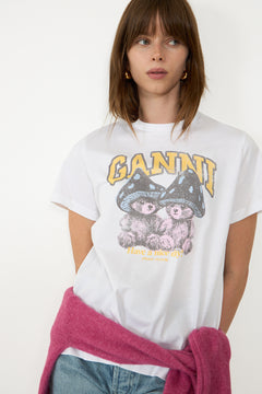 Basic Cotton Relaxed T-Shirt Teddy Mushrooms - Bright White