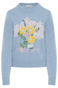 Graphic Wool Sweater Flowers - Blue Bonnet