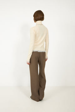 Merino Turtleneck W Lace Details - Egret