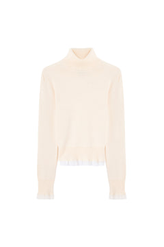 Merino Turtleneck W Lace Details - Egret