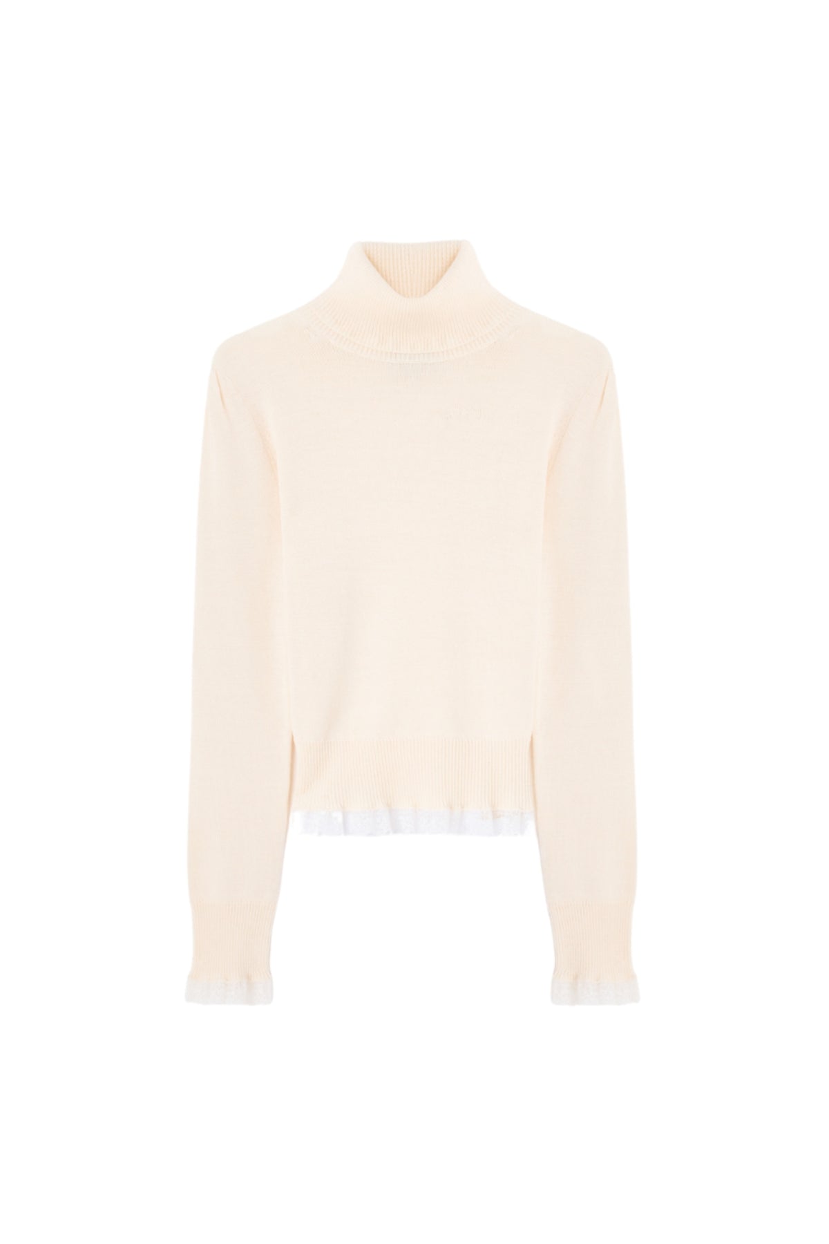 Merino Turtleneck W Lace Details - Egret