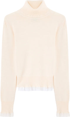 Merino Turtleneck W Lace Details - Egret