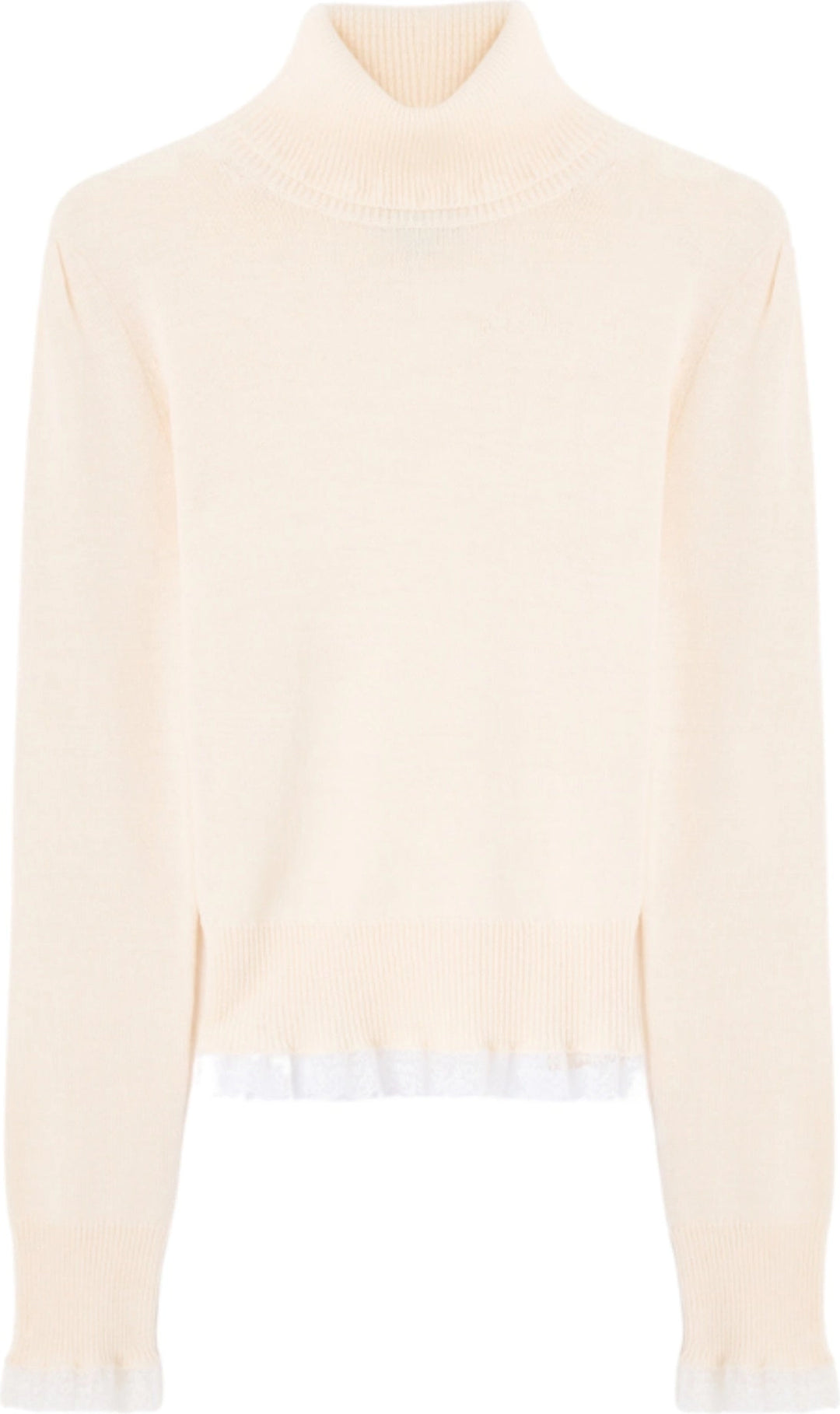 Merino Turtleneck W Lace Details - Egret