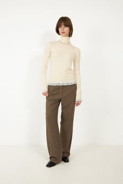 Merino Turtleneck W Lace Details - Egret
