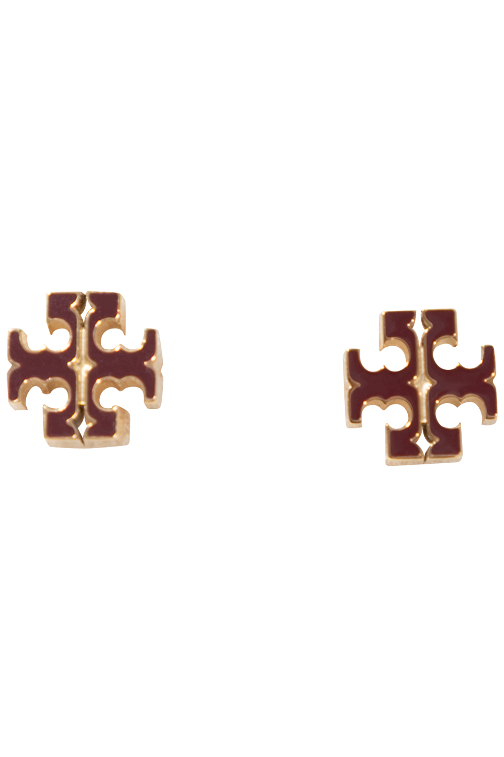 Small Icon Enamel Stud Earrings - Tory Gold / Burgundy