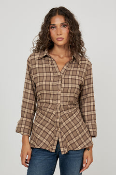 Lola Plaid Fitted Shirt - Beige
