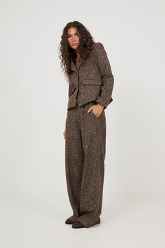 Amandine Wool Suit Pants - Dark Brown Melange