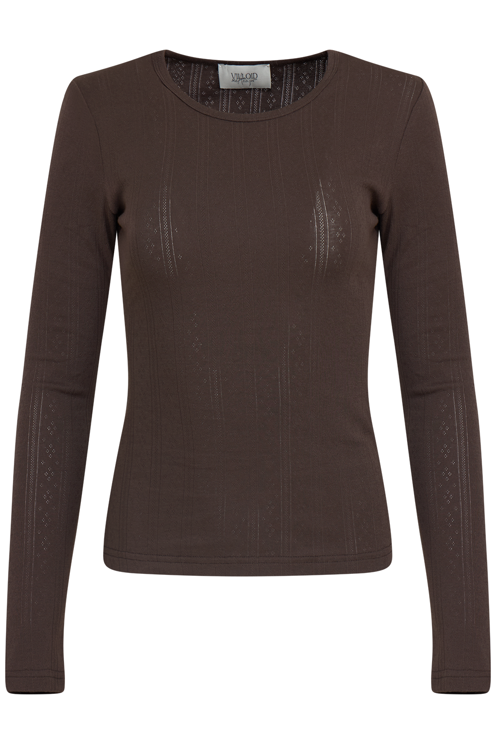 Perle Cotton Pointelle Ls Top - Dark Brown