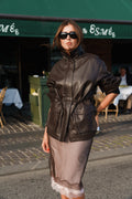 Camilla Leather Utility Jacket - Dark Brown