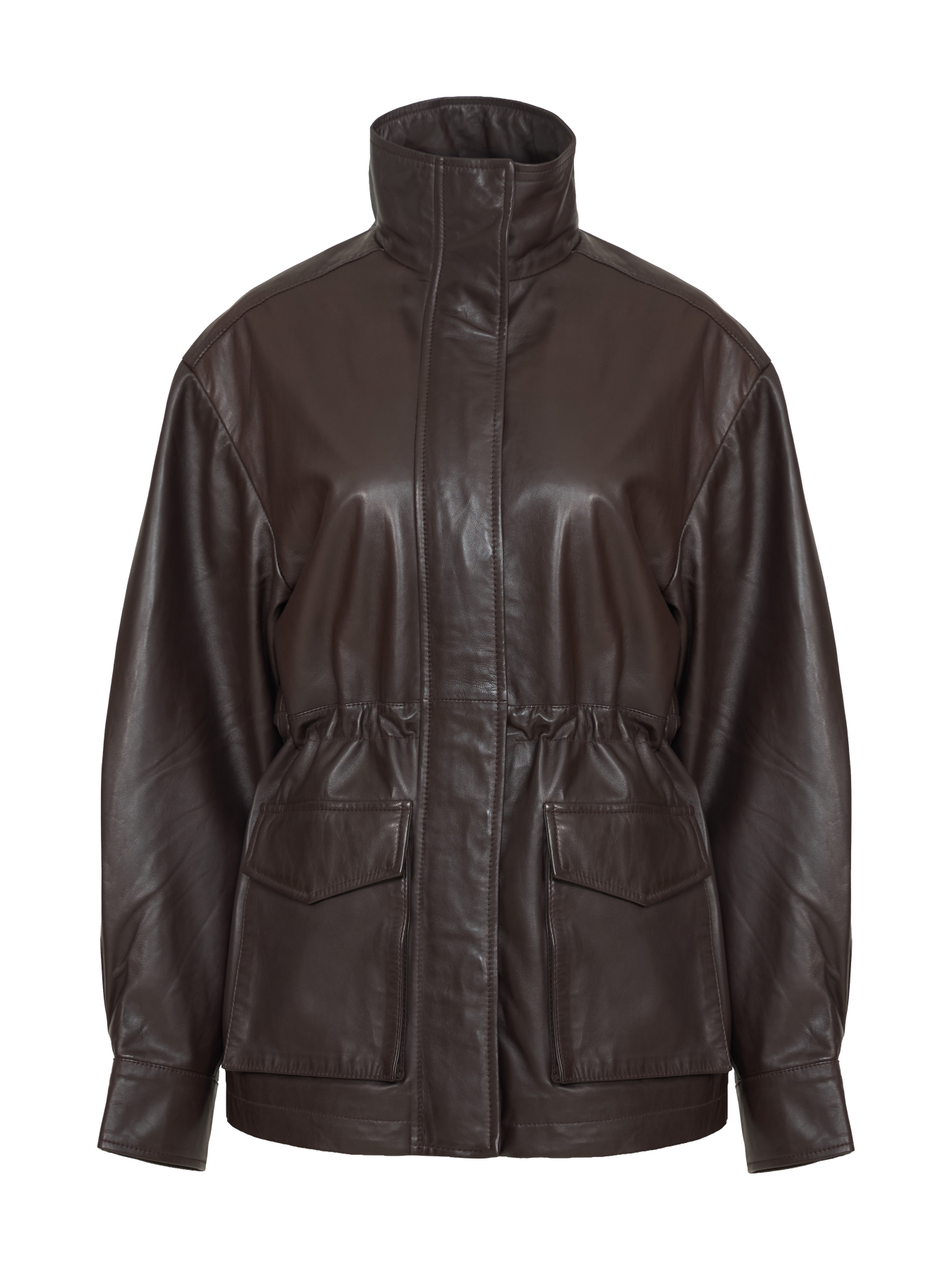 Camilla Leather Utility Jacket - Dark Brown