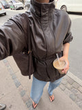 Camilla Leather Utility Jacket - Dark Brown