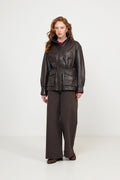 Camilla Leather Utility Jacket - Dark Brown