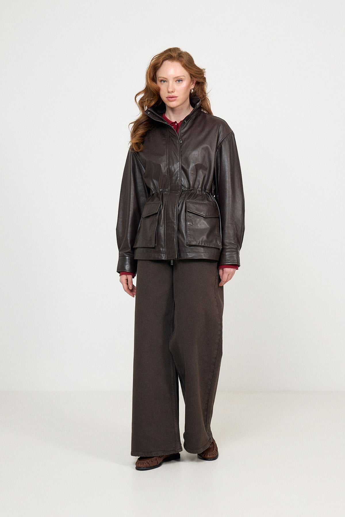 Camilla Leather Utility Jacket - Dark Brown