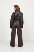 Camilla Leather Utility Jacket - Dark Brown