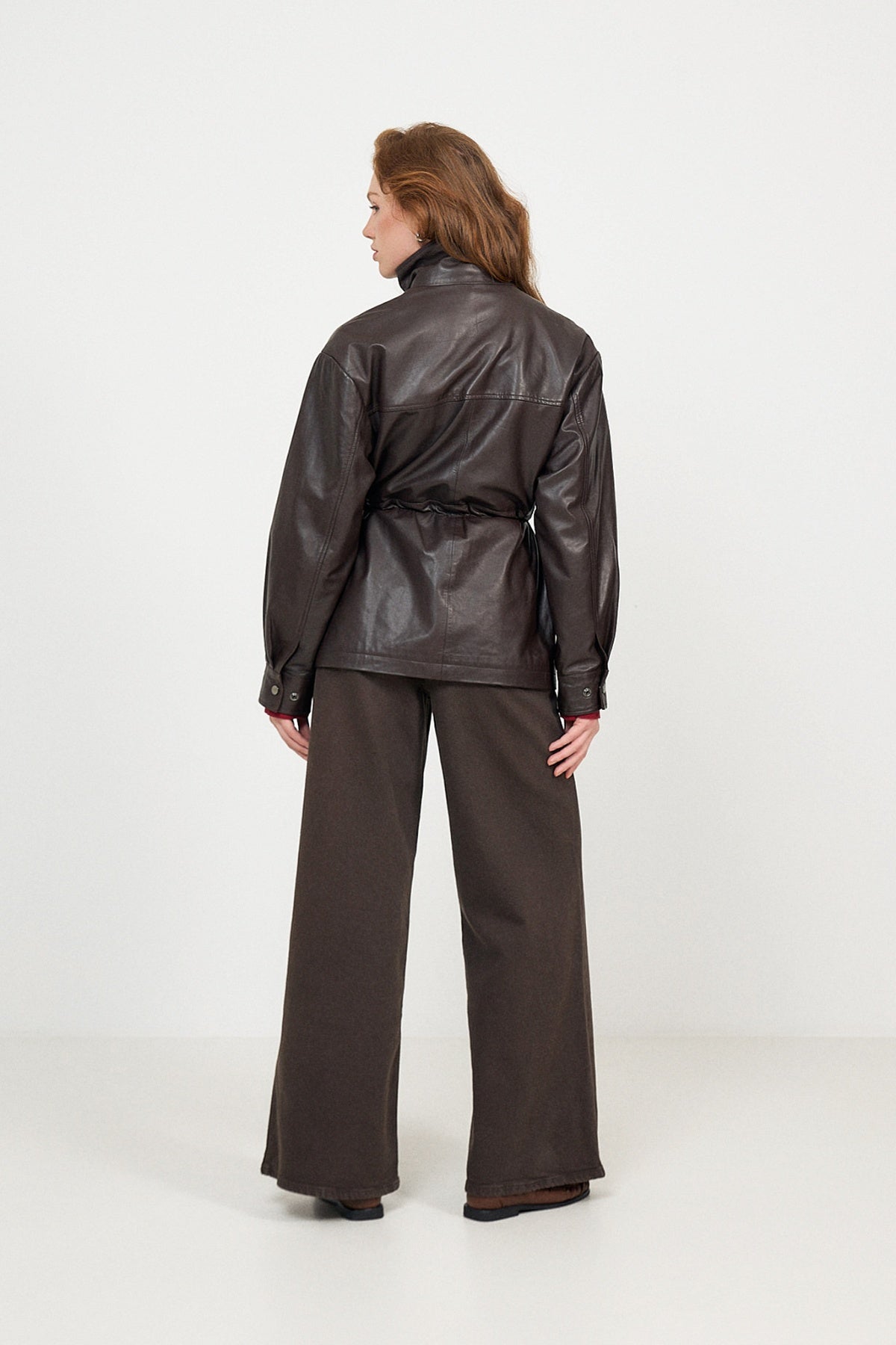 Camilla Leather Utility Jacket - Dark Brown