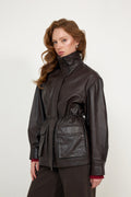 Camilla Leather Utility Jacket - Dark Brown