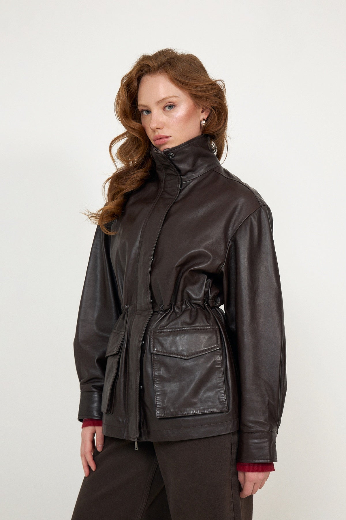 Camilla Leather Utility Jacket - Dark Brown