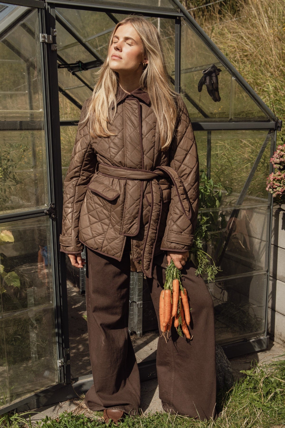 Anja Quilt Belted Jacket - Dark Brown