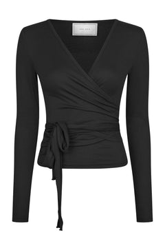 Nia Jersey Wrap Blouse - Black