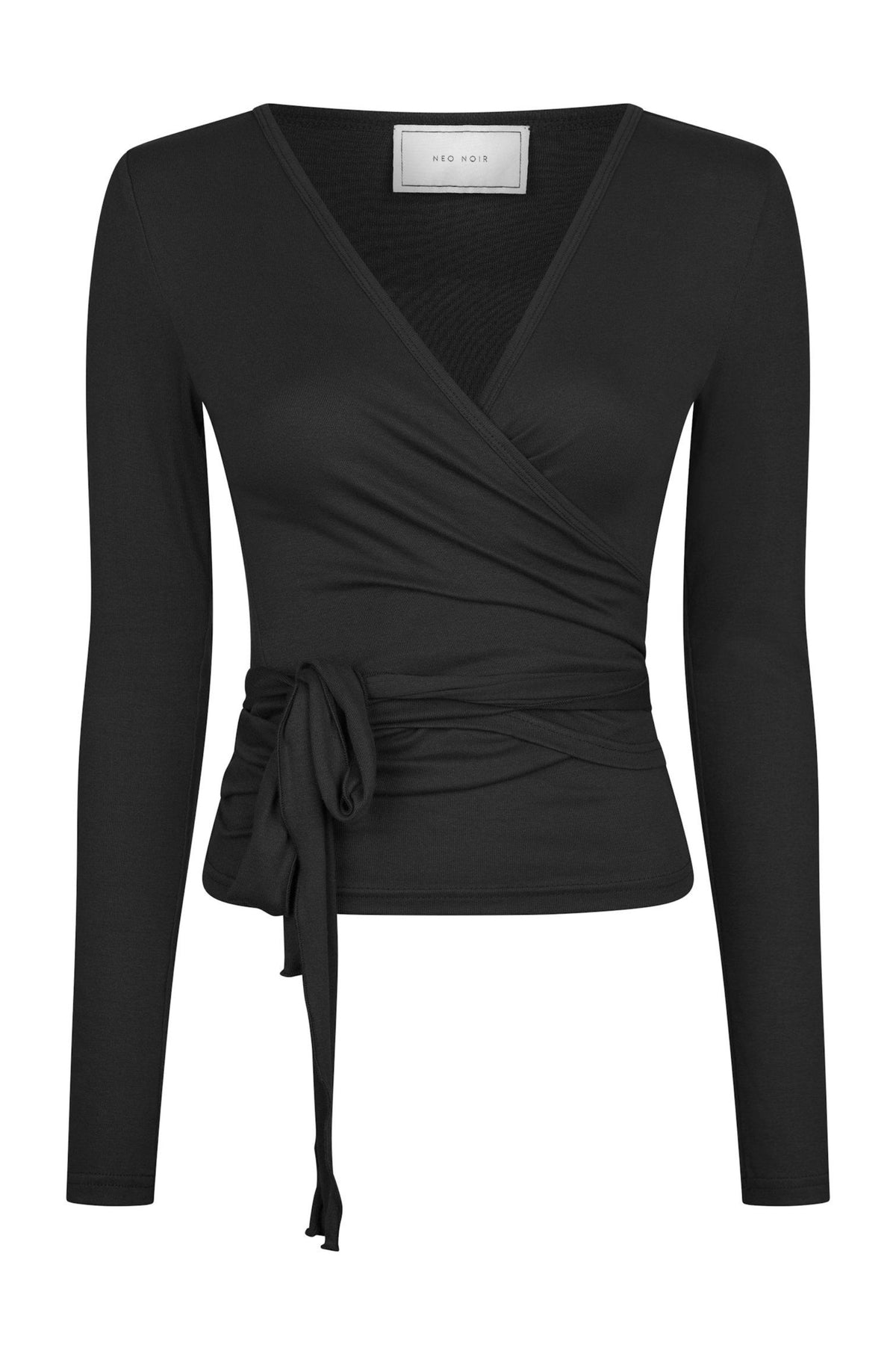 Nia Jersey Wrap Blouse - Black
