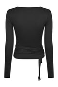 Nia Jersey Wrap Blouse - Black