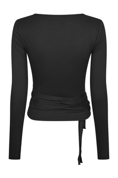 Nia Jersey Wrap Blouse - Black