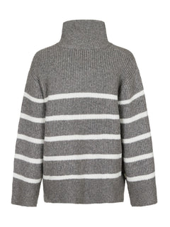 Nevena Stripe Knit Blouse - Dark Grey/Off White