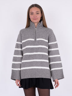 Nevena Stripe Knit Blouse - Dark Grey/Off White