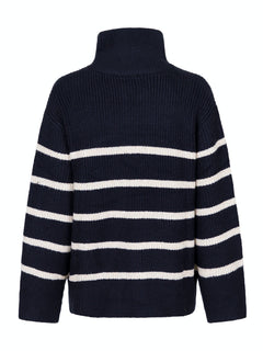 Nevena Stripe Knit Blouse - Navy/Sand