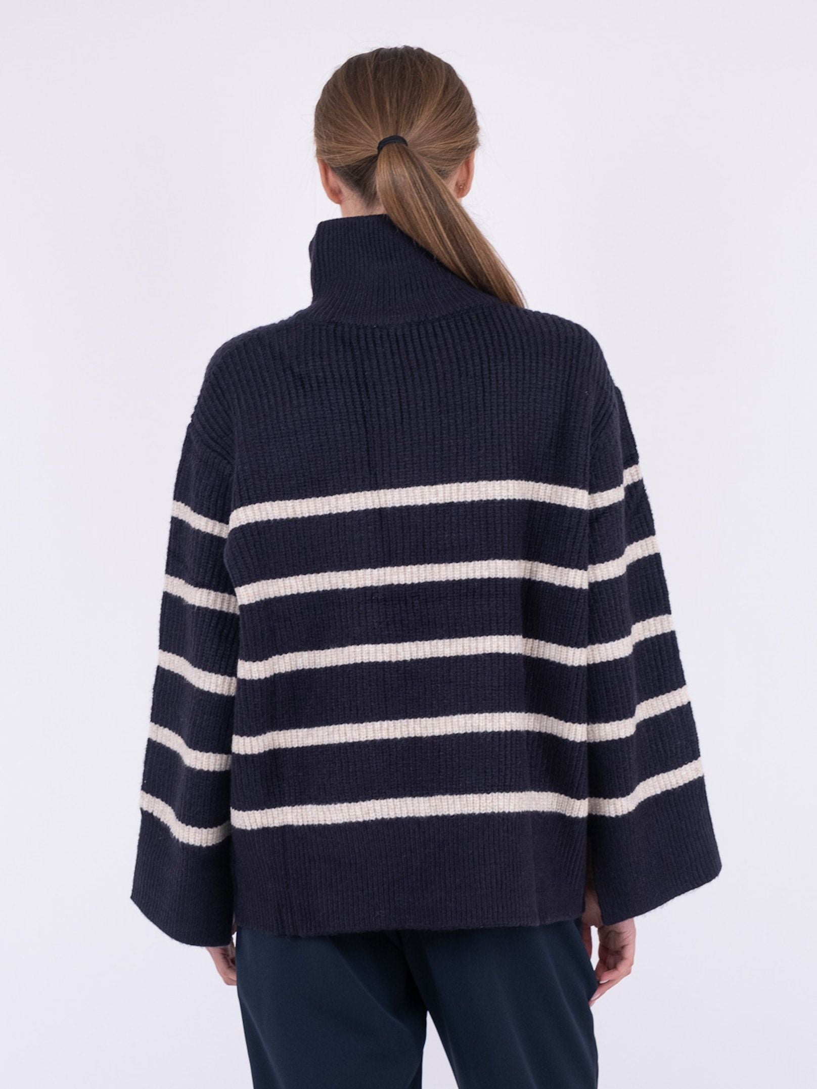 Nevena Stripe Knit Blouse - Navy/Sand