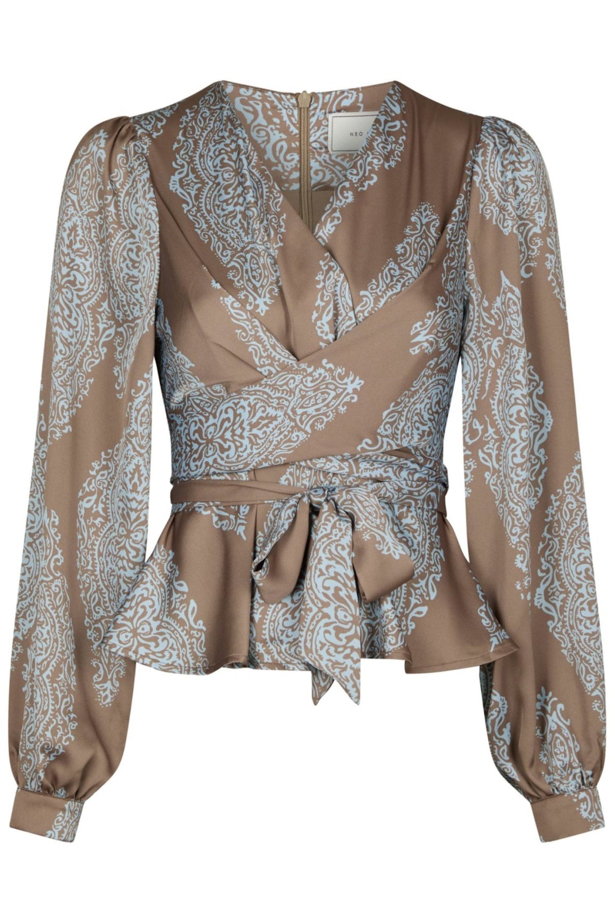 Rista Paisley Drop Blouse - Dark Taupe/Light Blue