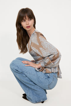 Rista Paisley Drop Blouse - Dark Taupe/Light Blue