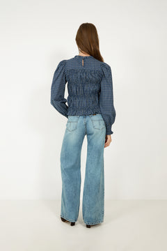 Marcia Check Blouse - Blue