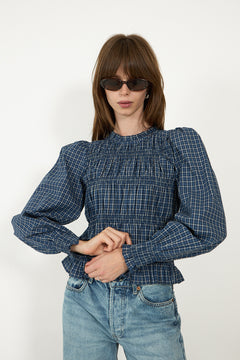 Marcia Check Blouse - Blue