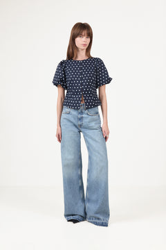 Anela Dot Blouse - Navy