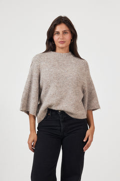 Bandi Fluffy Knit Blouse - Beige Melange