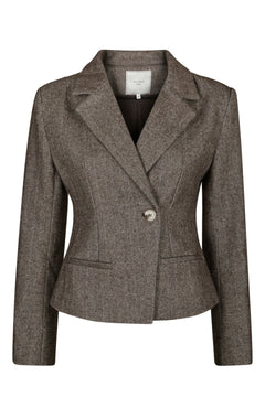 Valia Herringbone S Blazer - Dark Brown