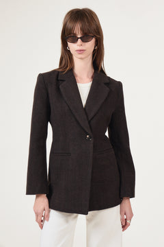Bowie Herringbone F Blazer - Dark Brown